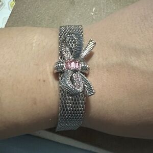 Elegant Silver and Pink Bow Bracelet